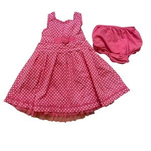 Monsoon Polka Dot Dress Kids Pink Excellent Flower Tulle Trim SIZE 12-18 Months
